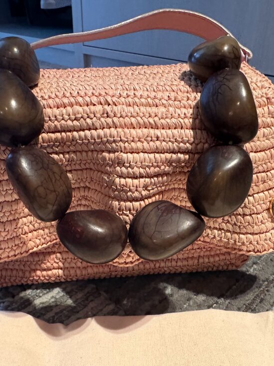 Maki Palmata Handbags - Maki Palmata Pink Raffia Tagua Beaded Shoulder Bag